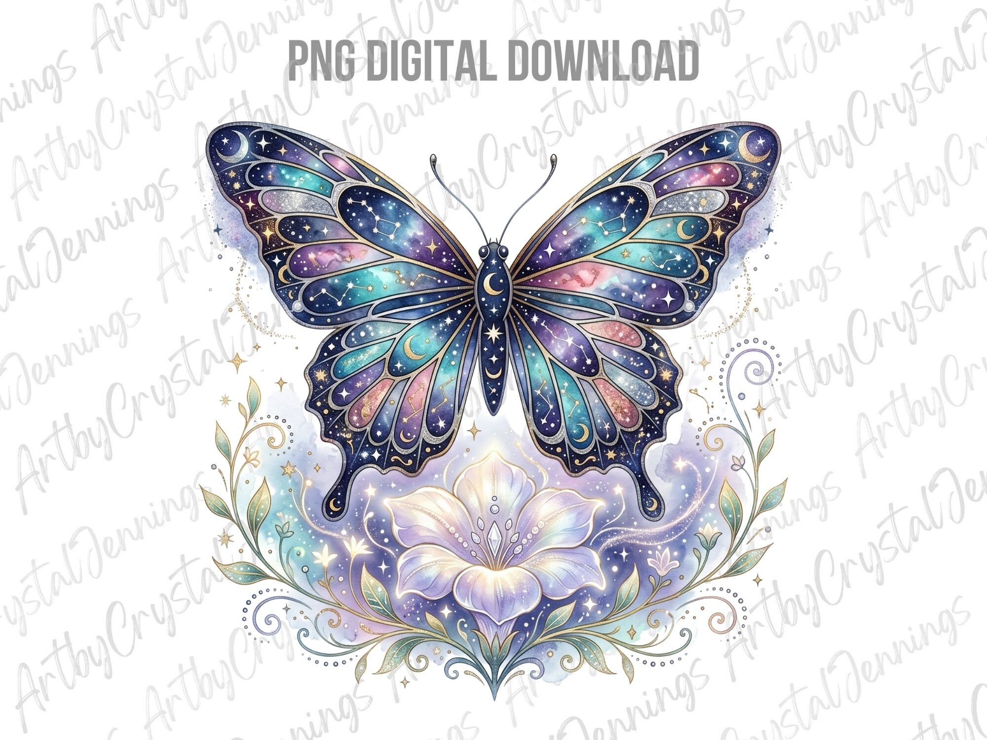Celestial Butterfly Floral PNG