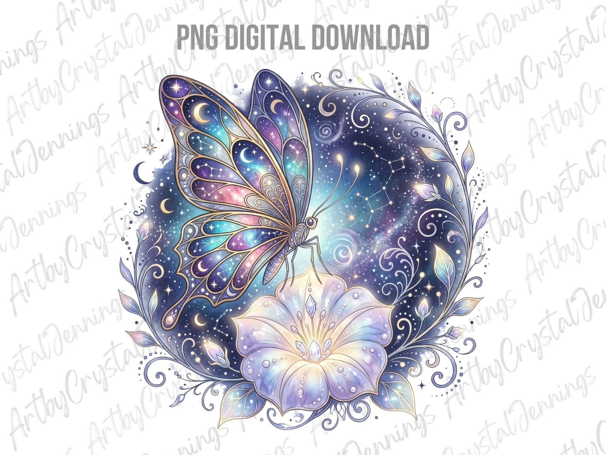 Celestial Butterfly Floral PNG