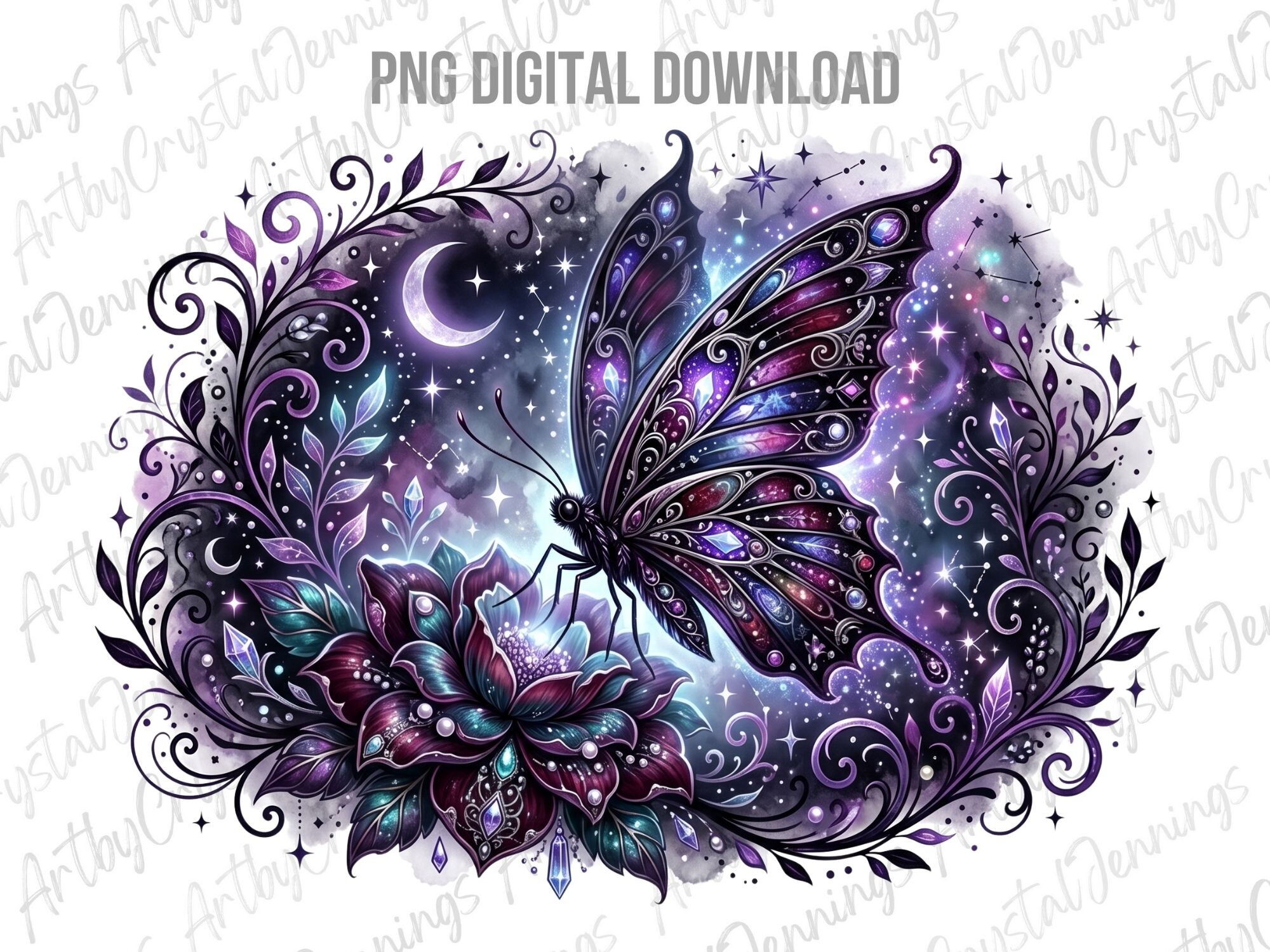 Celestial Floral Butterfly PNG