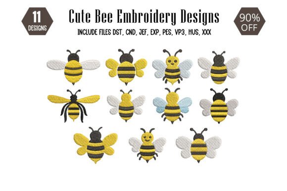 Cute Bee Embroidery Design