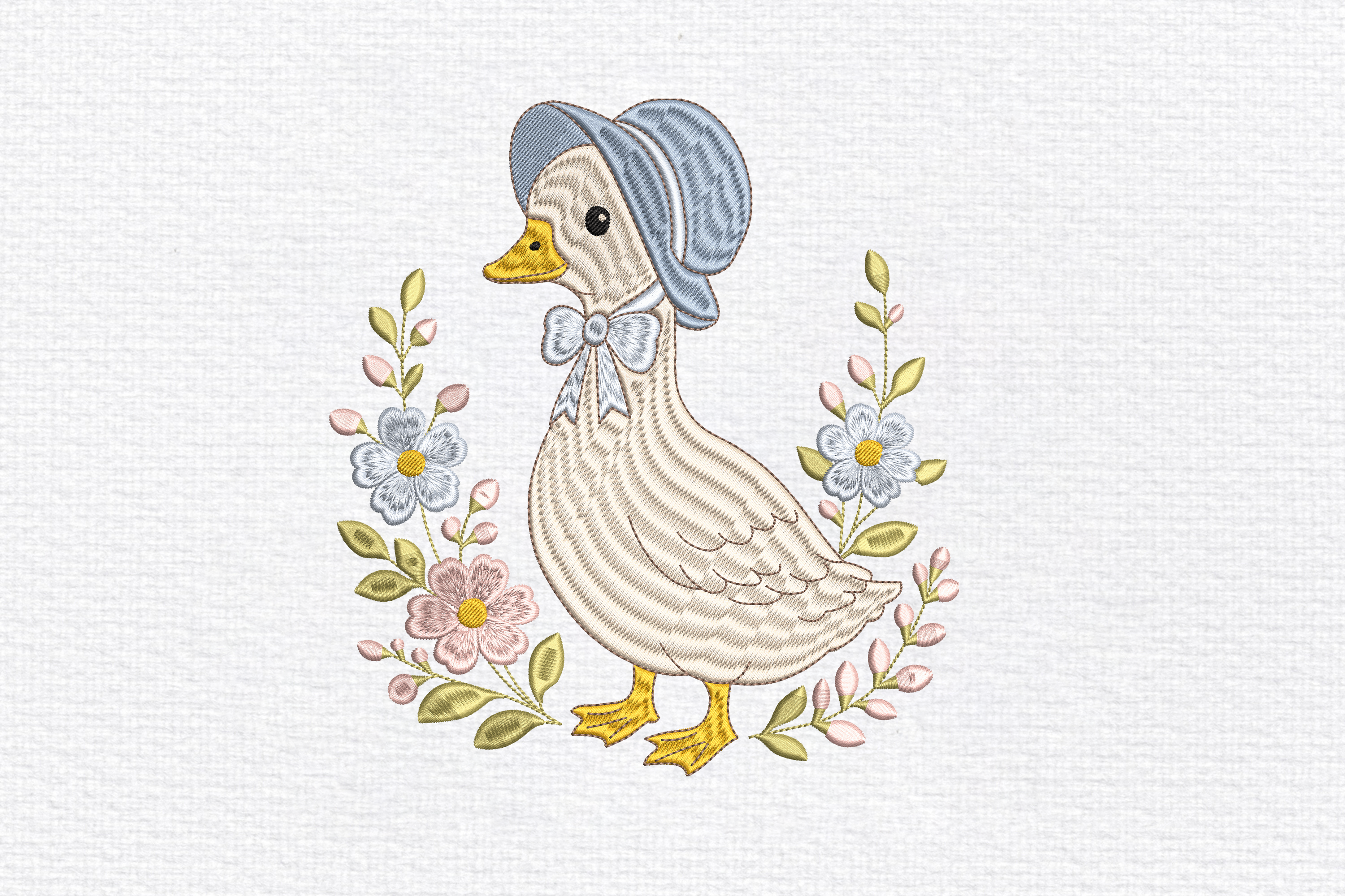 Cute Duck with Flowers Embroidery Design