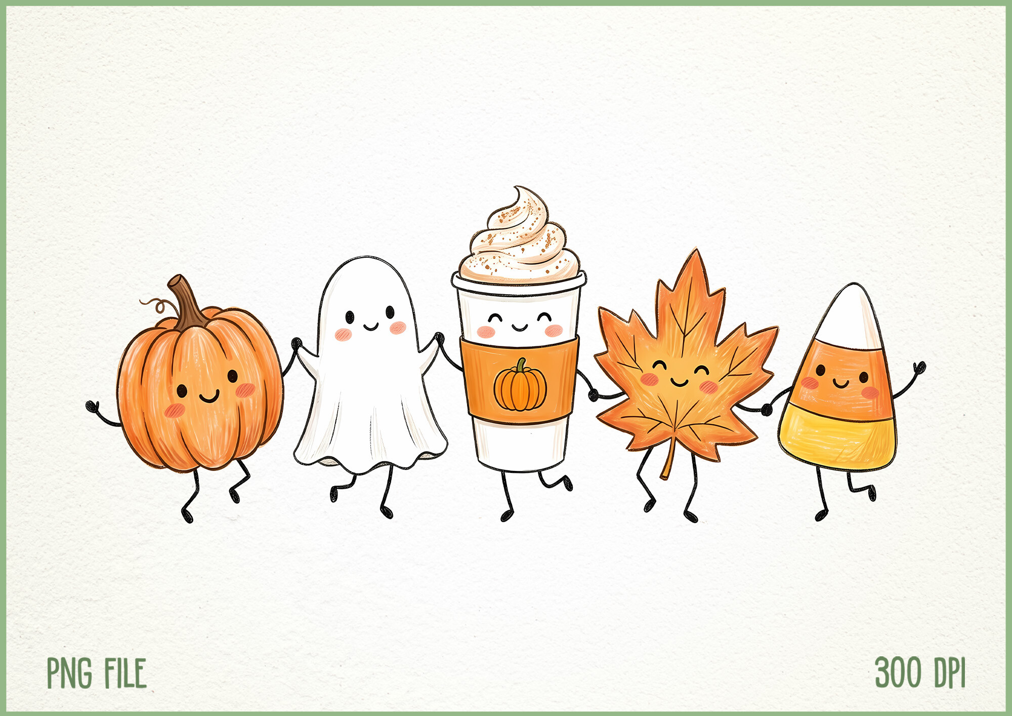 Cute Fall Pumpkin Ghost Coffee Candy PNG Graphic by SoftInk Studio ...
