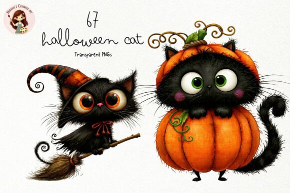 Cute Halloween Cat PNG Clipart for Cricut sublimation mugs and tumblers
