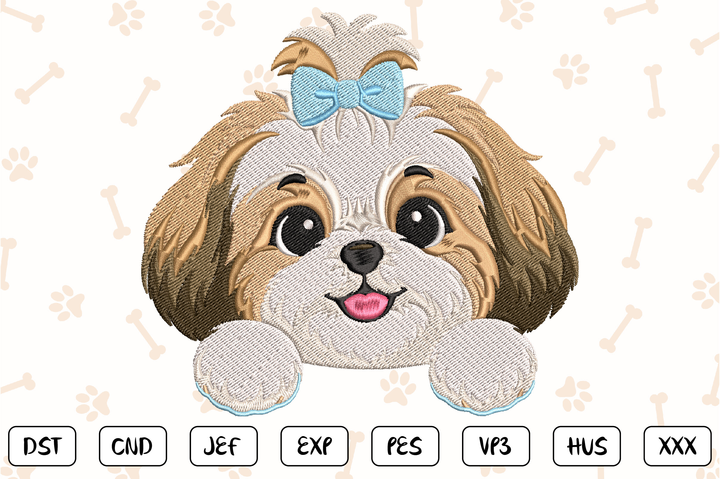 Cute Shih Tzu Embroidery Design