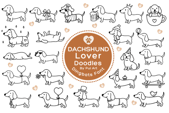 Hand-drawn dachshund doodle SVG designs for crafting