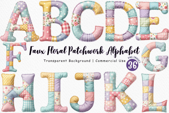 Faux Floral Patchwork Alphabet Clipart