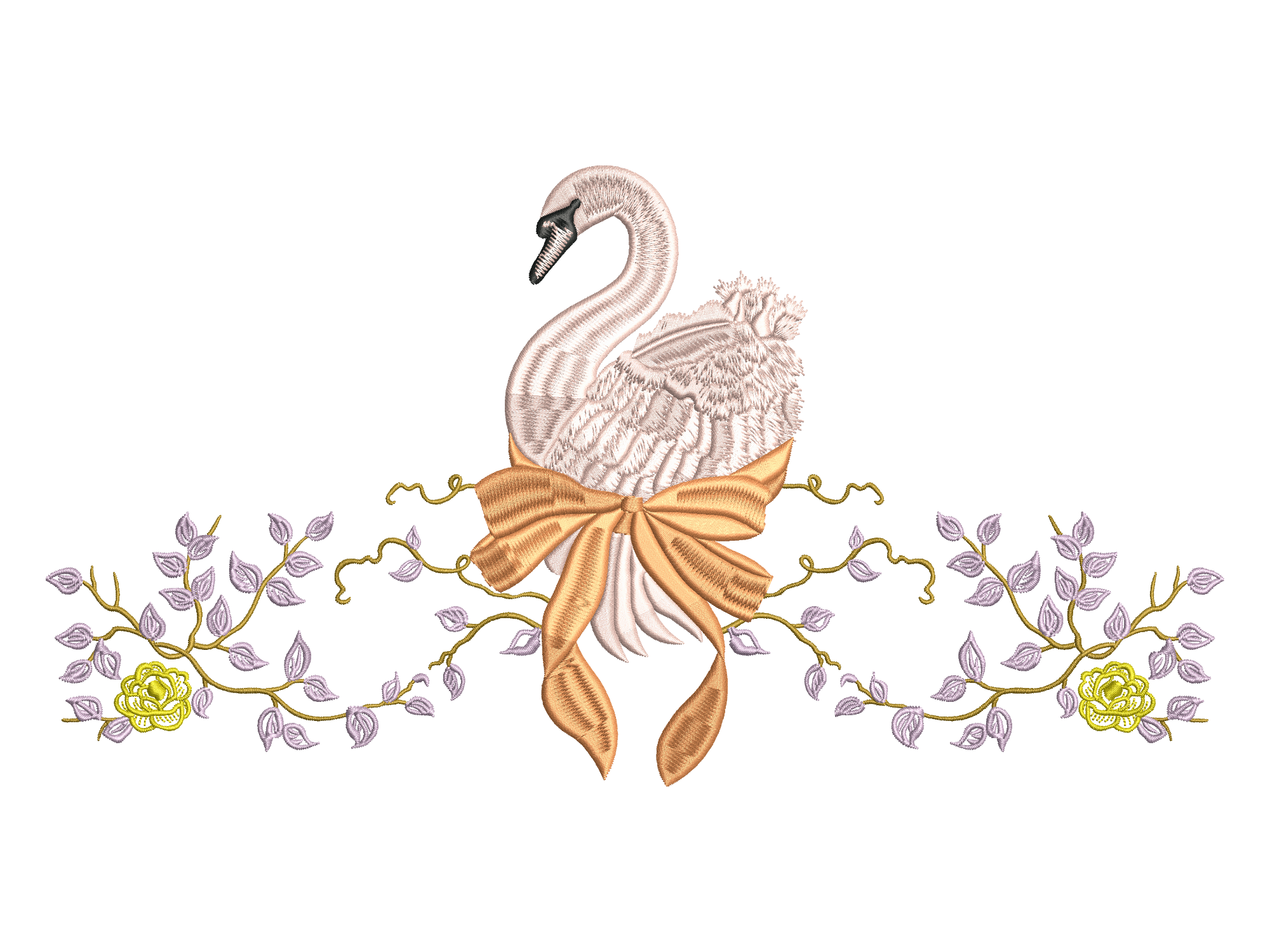 Floral Bow Swan Embroidery