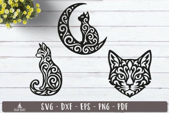 Floral cat silhouette SVG adapted as mandala frame for custom dog breed wall art