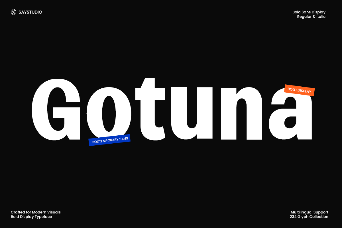 Gotuna font preview — contemporary bold sans-serif typeface for modern laser cut designs