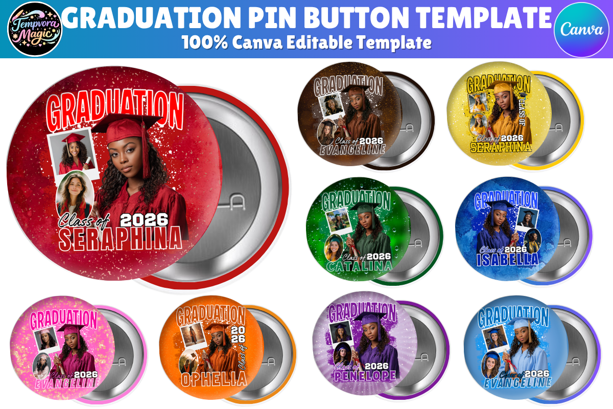 Grad Button Template Graduation Pin Button Canva Template Graphic by Tempvora Magic ...