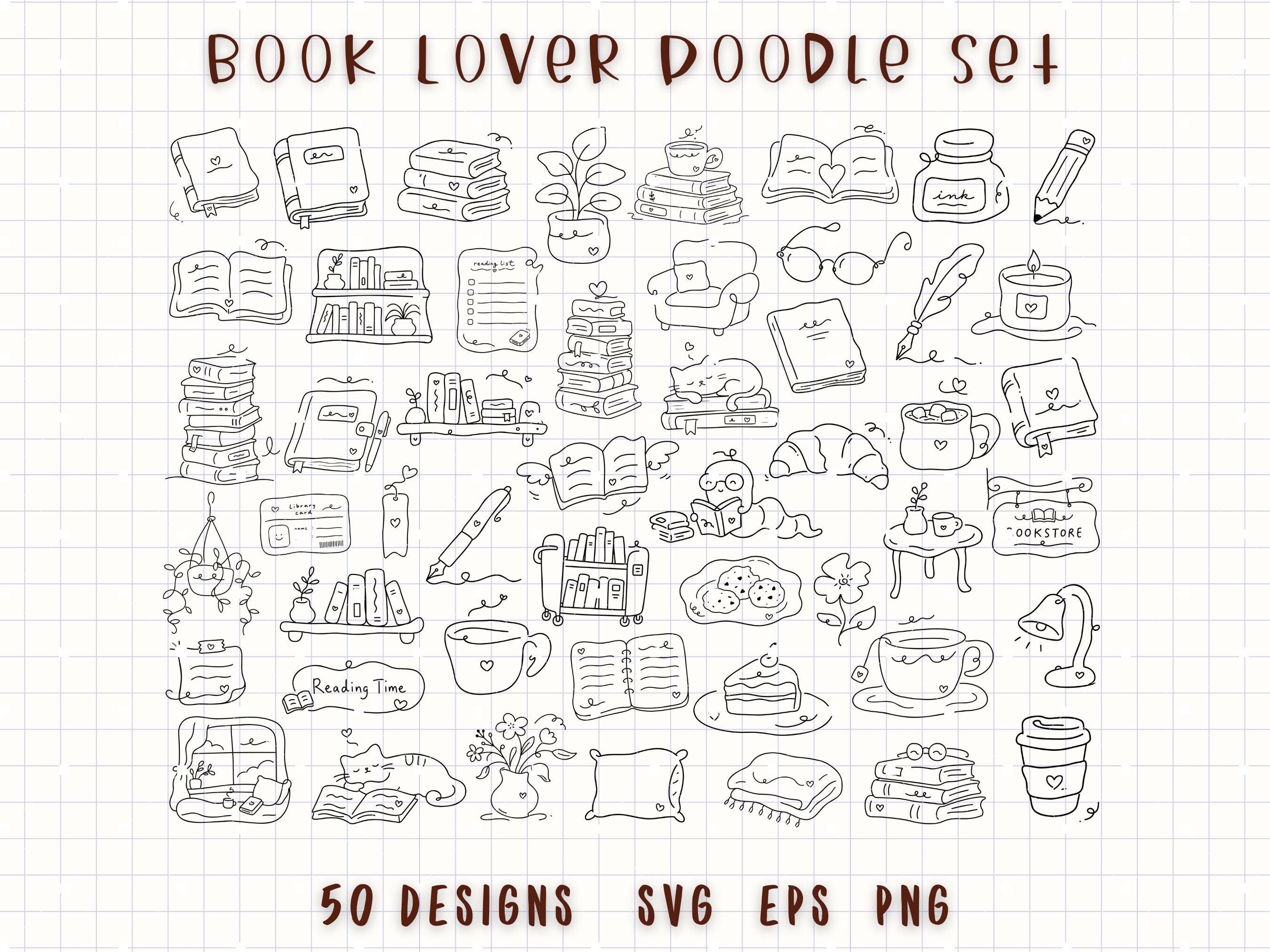 Reading Journal Doodle Book Lover Line