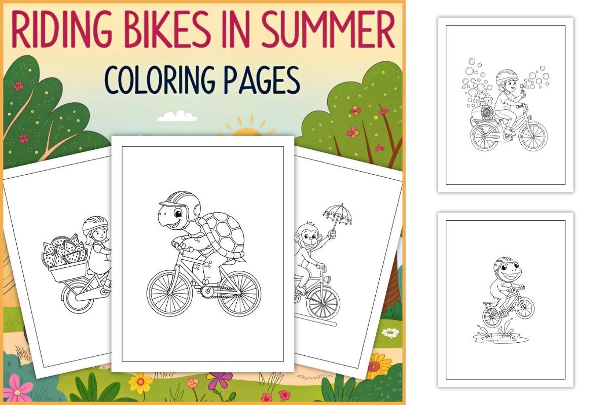 Riding Bikes in Summer Coloring Pages