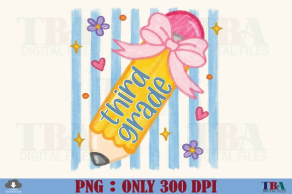 Striped Third Grade Teacher Pencil Bow