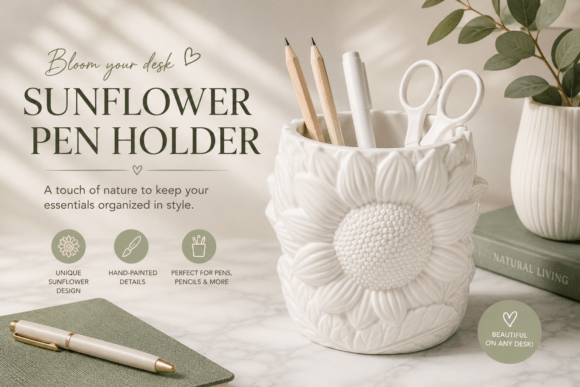 Sunflower Pen Holder STL | 3D Printable Desk Organizer - Image 2