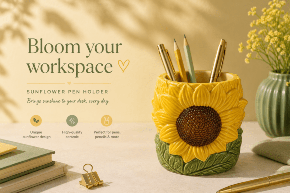 Sunflower Pen Holder STL | 3D Printable Desk Organizer - Image 3