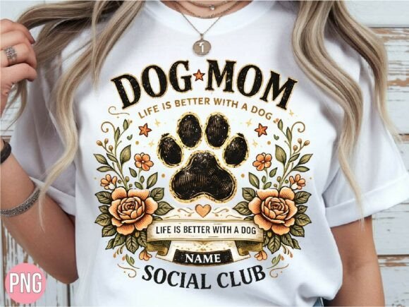 vintage dog mom social club paw png distressed badge for sublimation mugs