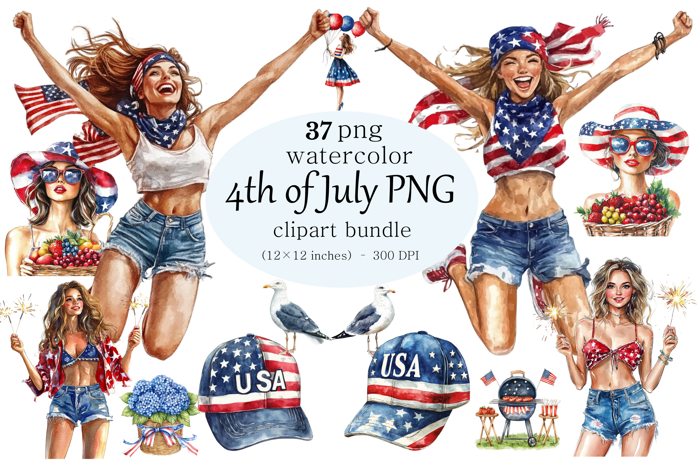 Watercolor 4th of July PNG Clipart Bundl Graphic by Star Dream Studio ...
