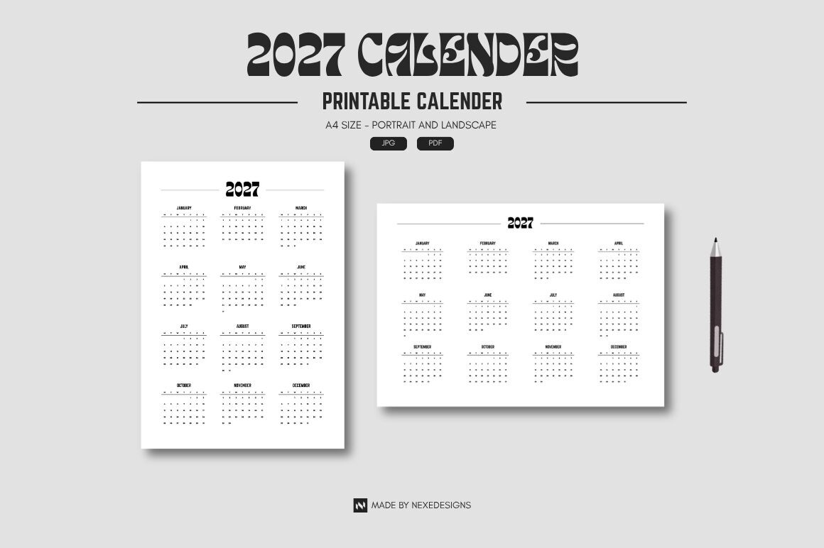 2027 Calender - A4 Printable