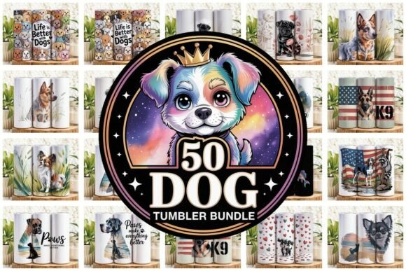 50 dog tumbler wrap PNG bundle for sublimation sellers on 20oz Skinny Steel blanks