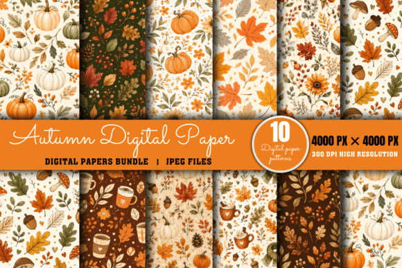 Autumn Digital Paper Bundle, Fall Digita
