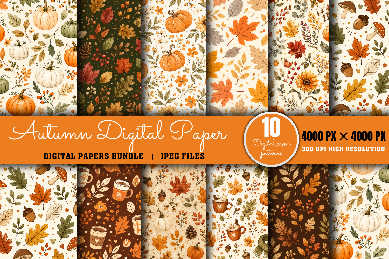 Autumn Digital Paper Bundle, Fall Digita