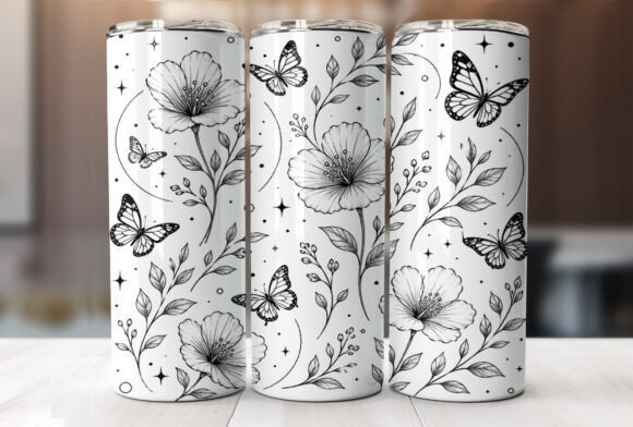 Black and White Flower 20oz Tumbler Wrap
