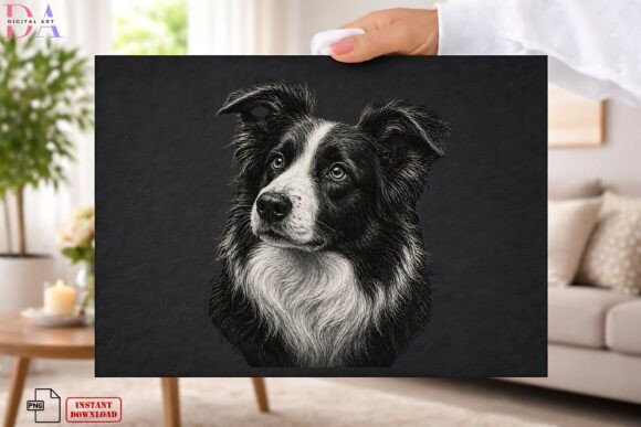 border collie dog portrait sketch PNG for sublimation shirts and mugs