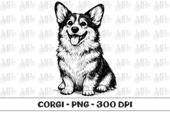 Corgi dog sketch PNG illustration for Cricut HTV vinyl shirt and tumbler sublimation