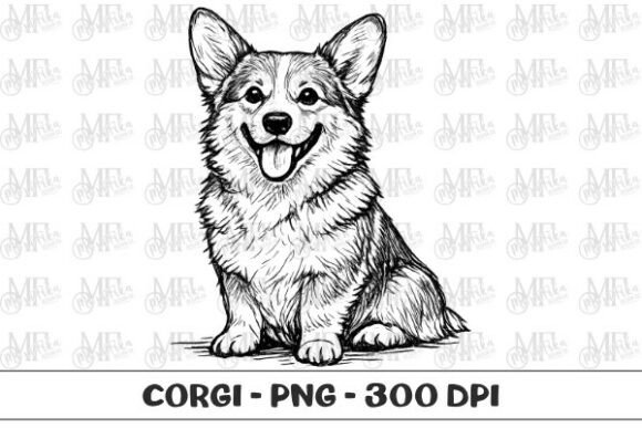 Corgi dog sketch PNG line art design for Cricut shirt and mug sublimation printing