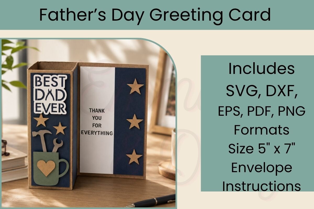 Father’s Day Card SVG with Best Dad Ever wording and layered tool and mug details
