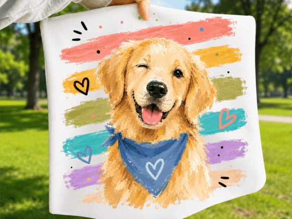 Watercolor golden retriever portrait PNG for sublimation
