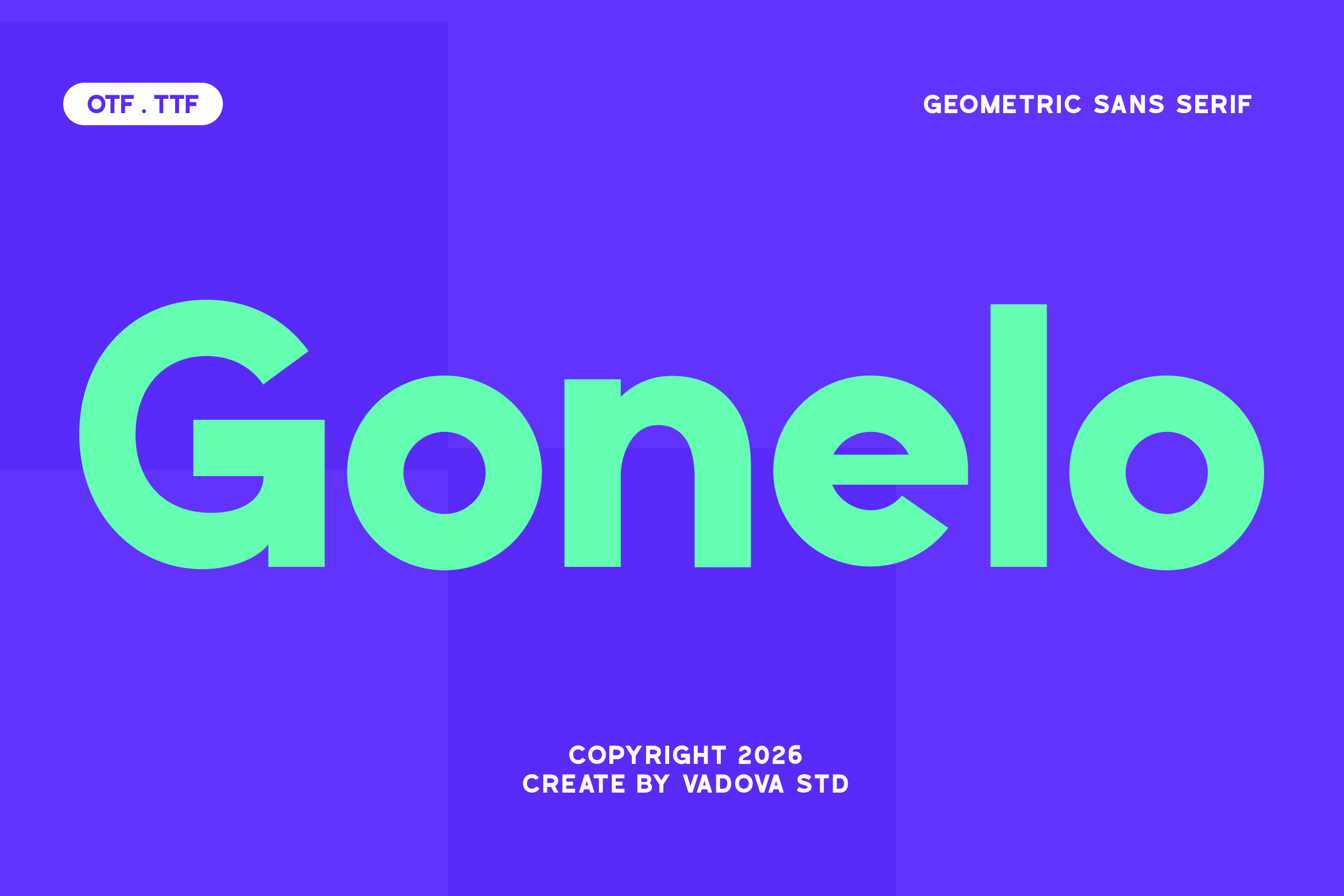 Gonelo font preview, modern geometric sans