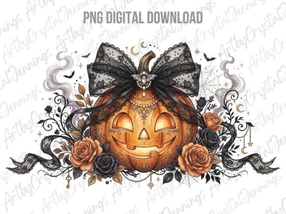 Gothic Coquette Pumpkin Halloween PNG
