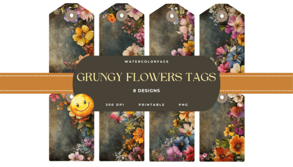 Grungy Chalkboard Floral Tags