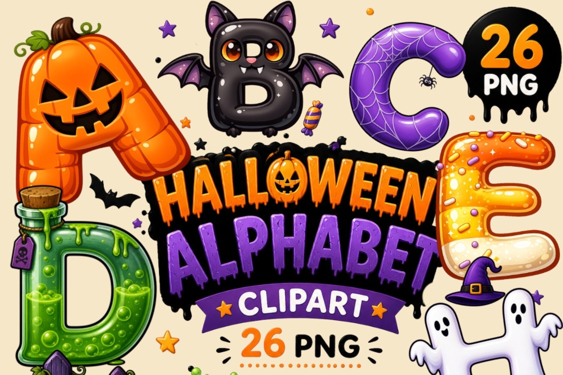 Halloween Alphabet PNG Bundle