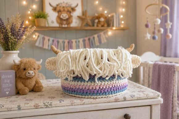 Highland Hues Cow Crochet Basket