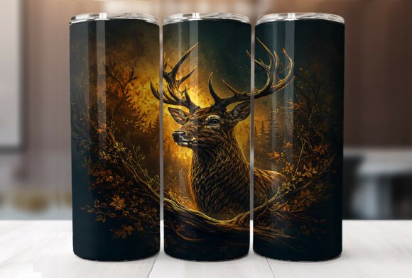 Majestic Deer Forest Tumbler Wraps PNG