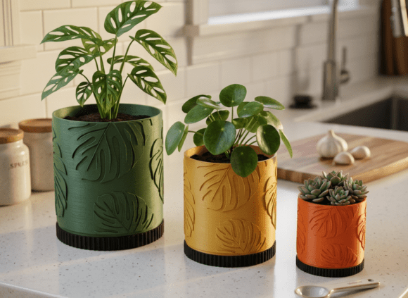 Monstera Planter & Tray STL Files - 3 Sizes, Boho Succulent Pot - Image 1