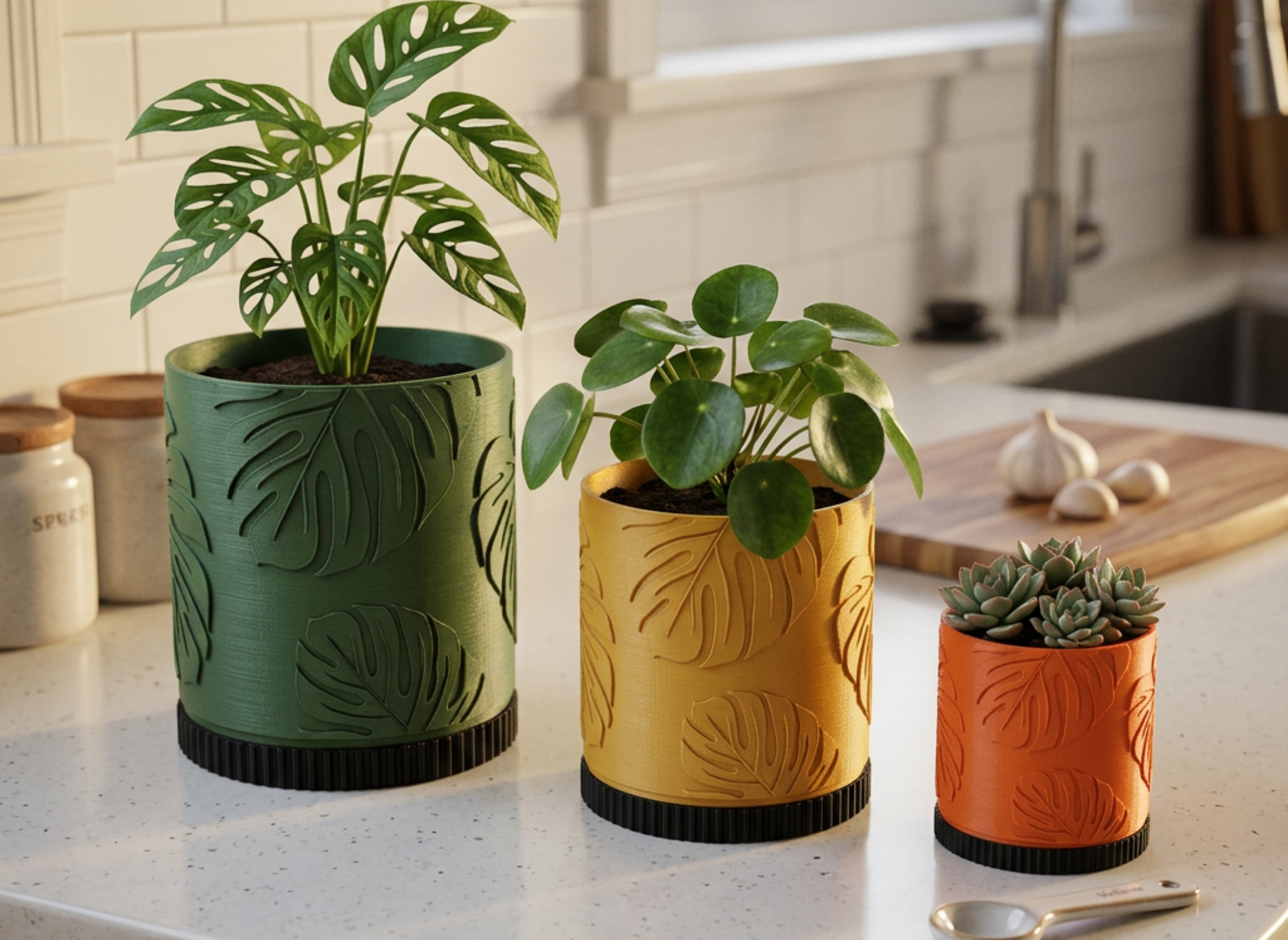 Monstera Planter & Tray STL Files - 3 Sizes, Boho Succulent Pot - Image 7