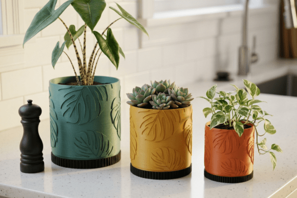 Monstera Planter & Tray STL Files - 3 Sizes, Boho Succulent Pot - Image 6