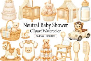 Neutral Baby Shower Clipart Watercolor Graphic by Creative Design ...