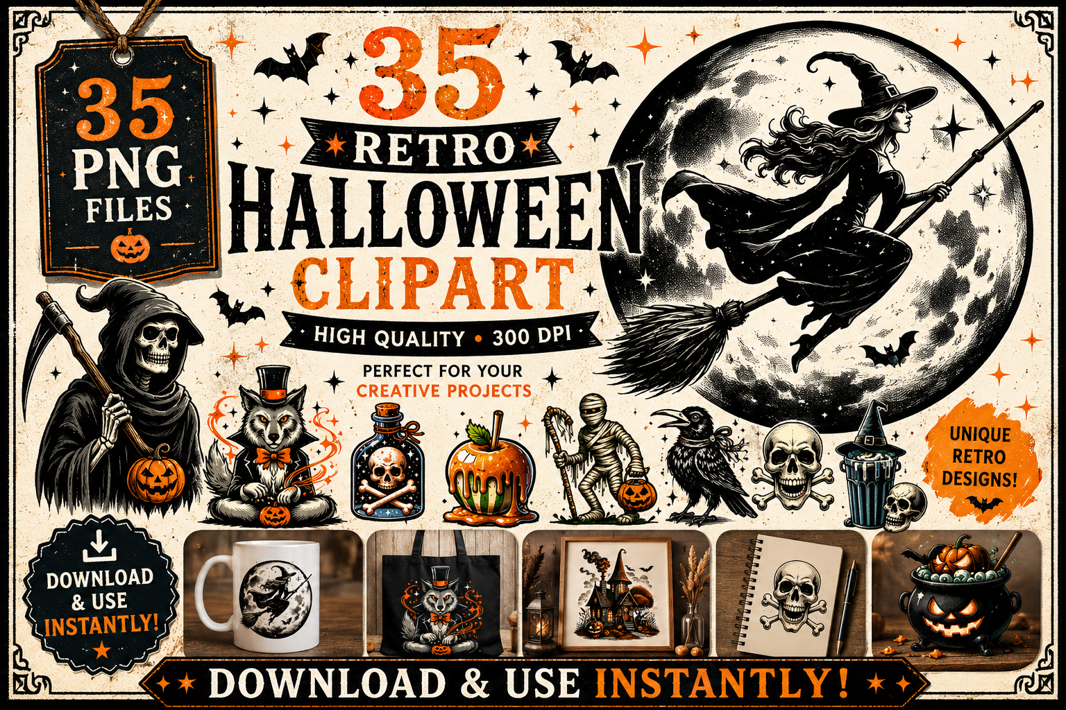 Retro Halloween Clipart Collection Vol.4 Graphic by Hamees Store ...