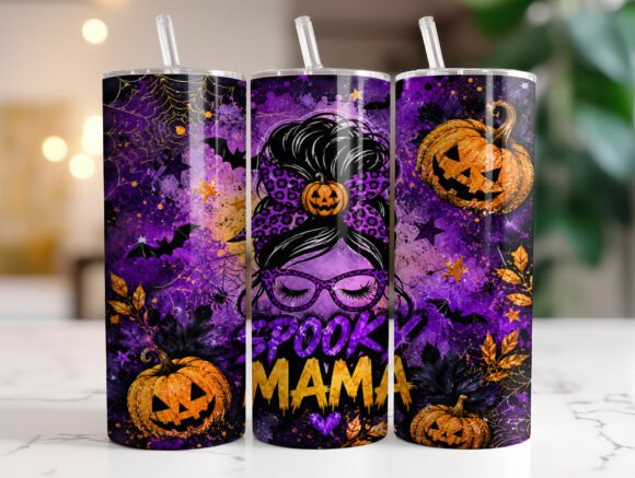 Spooky Mama Halloween Tumbler Wraps PNG