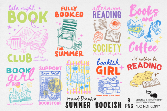 Summer Bookish Hand-Drawn PNG Bundle