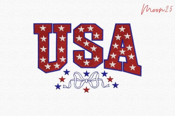USA Patriotic Stars Bow Applique Fourth