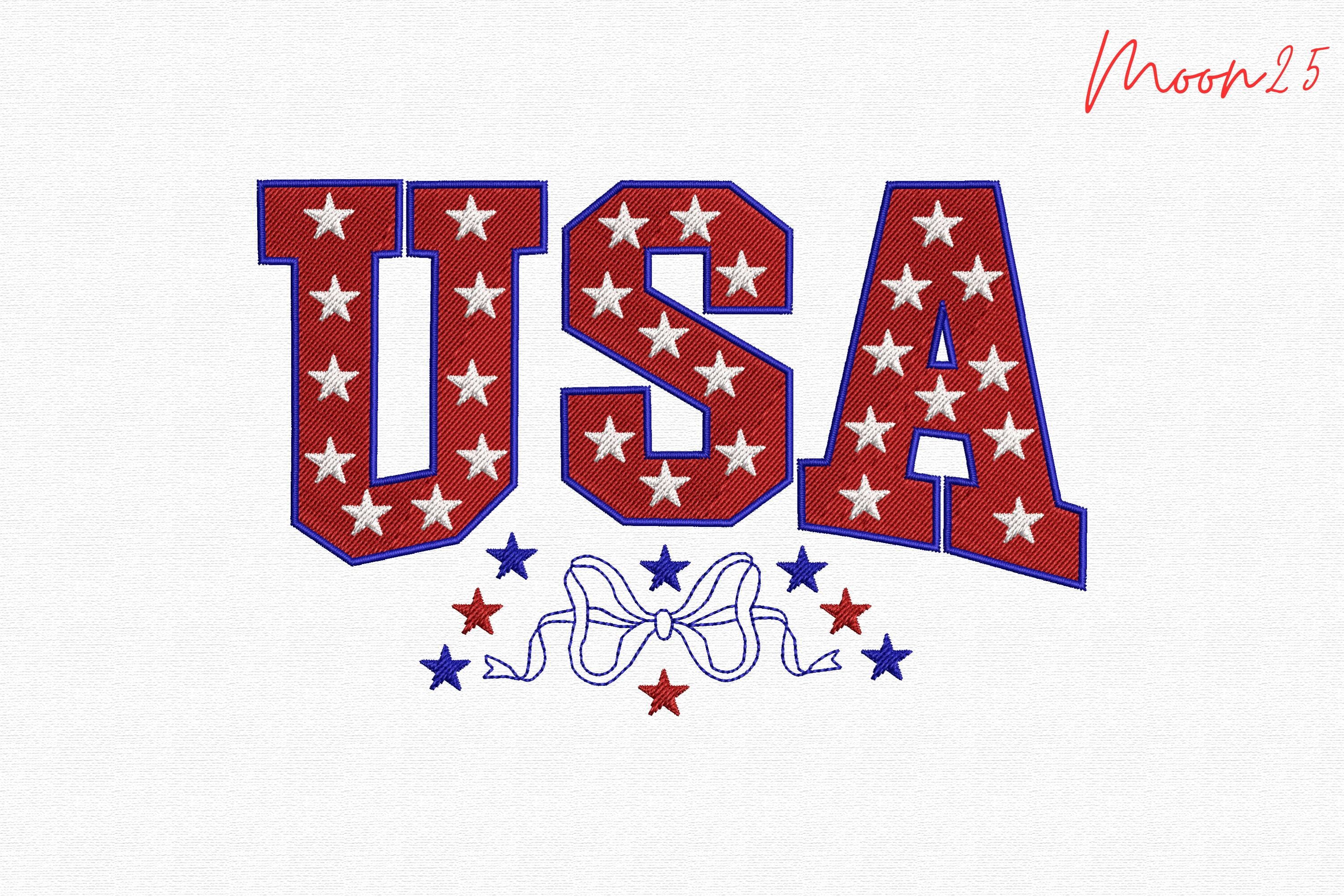 USA Patriotic Stars Bow Applique Fourth