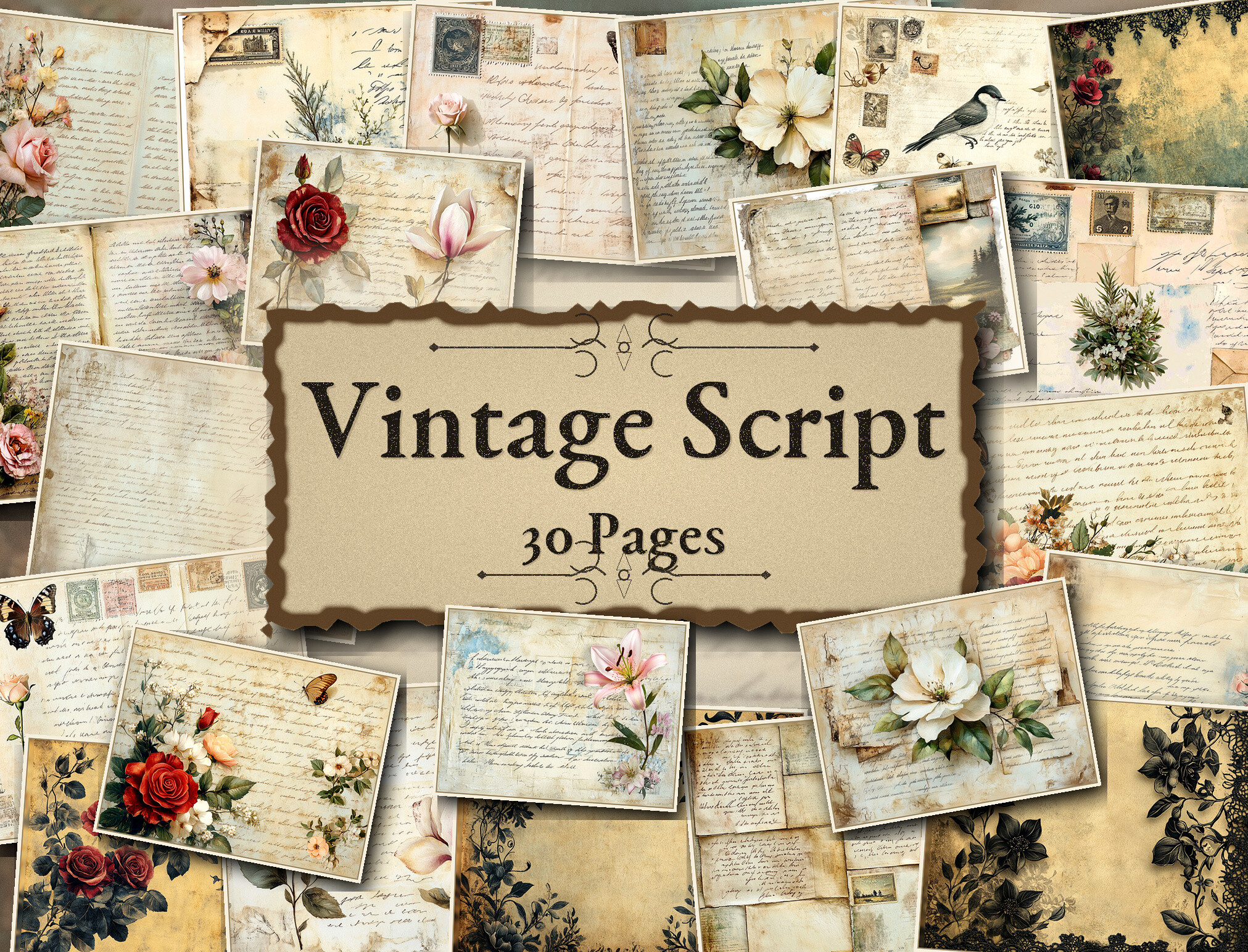 Vintage Floral Letter Junk Journal Paper