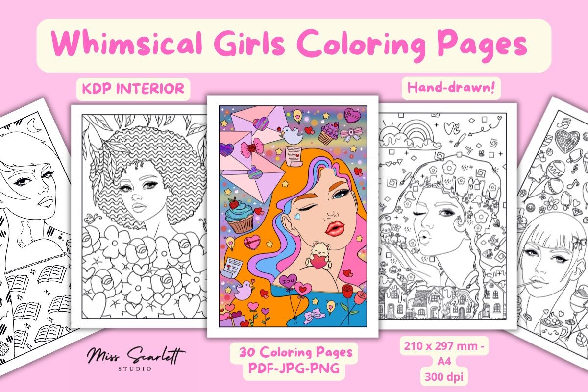 Whimsical Girls KDP Coloring Pages