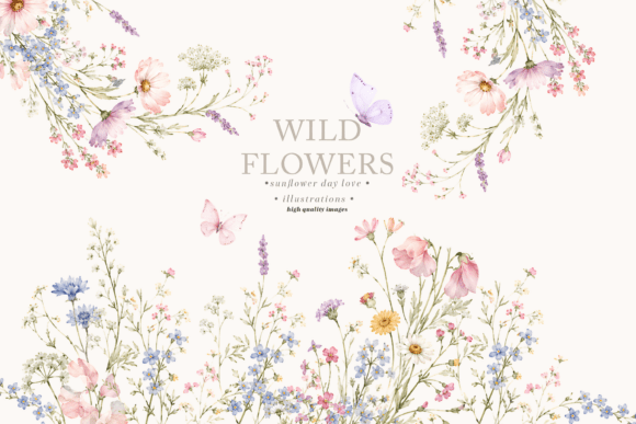 Wildflowers Butterflies Frame Clipart