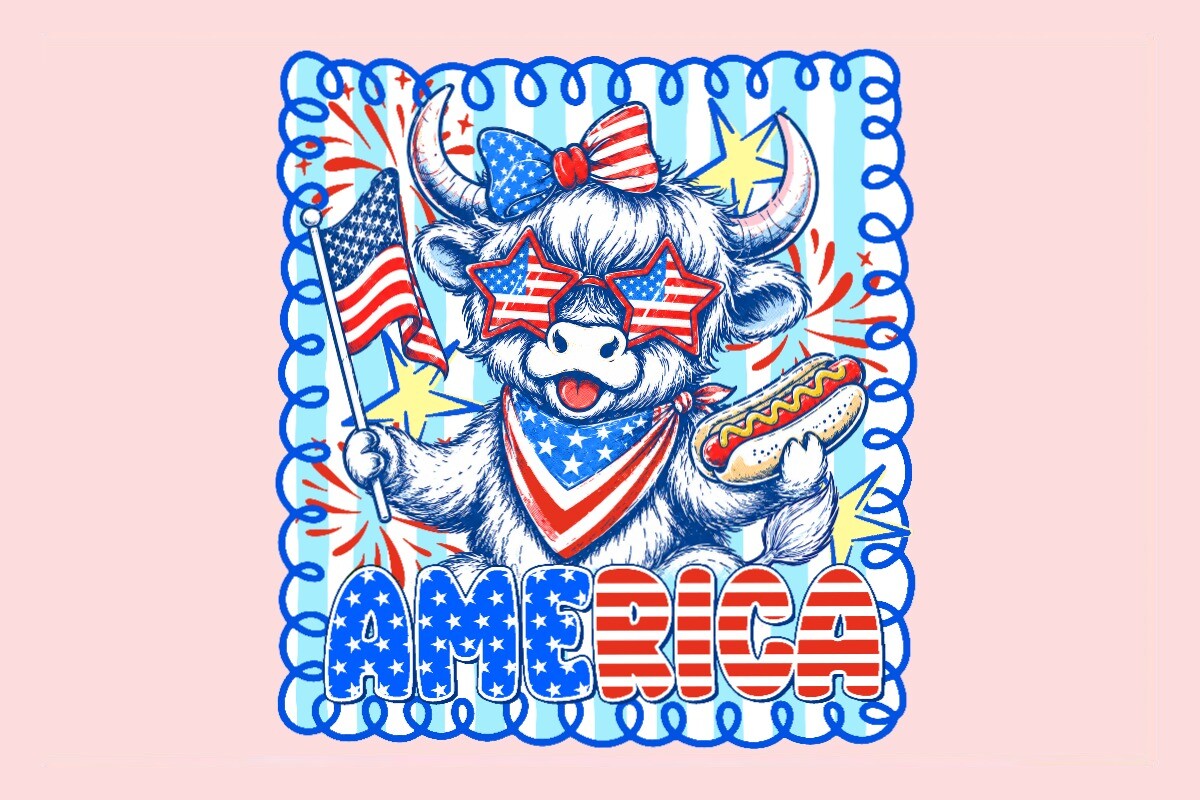 America Highland Cow PNG Clipart Graphic by BOO.design · Creative Fabrica